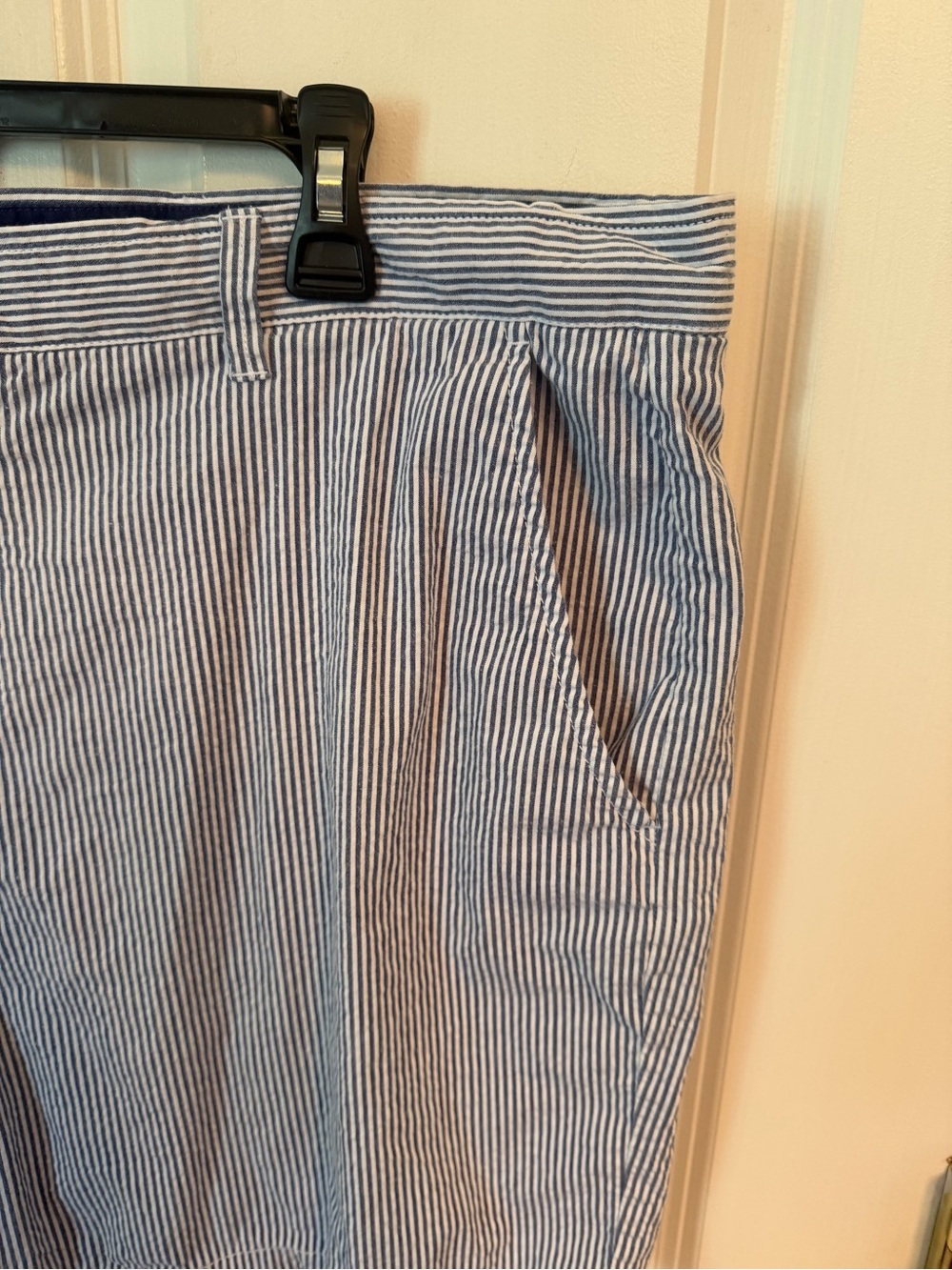 Men's Blue Pinstripe Cotton Shorts - Picture 3 of 10